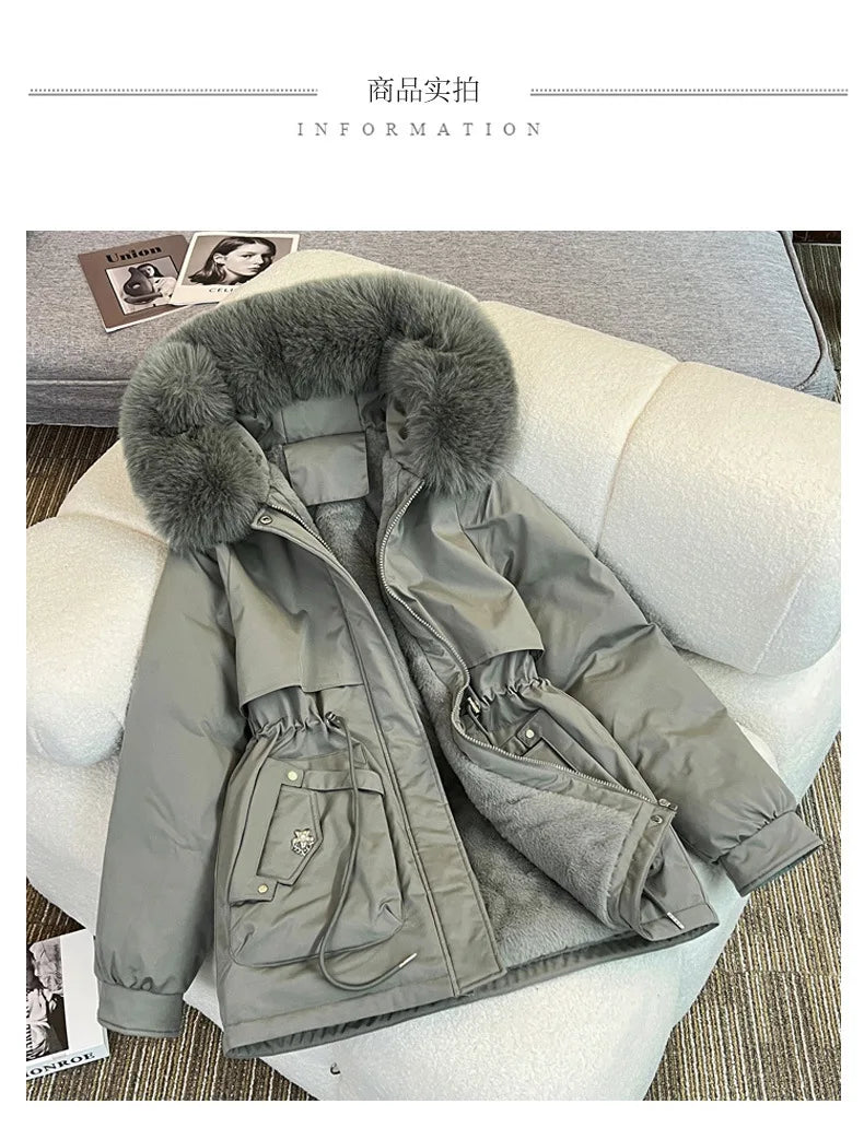 MadeForStyle Winter Warm Puffer Coat – Fleece-Lined Faux Fur Hooded Jacket for Women
