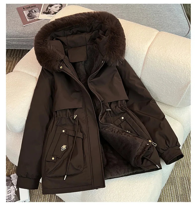 MadeForStyle Winter Warm Puffer Coat – Fleece-Lined Faux Fur Hooded Jacket for Women