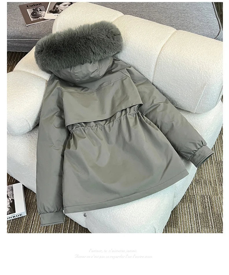 MadeForStyle Winter Warm Puffer Coat – Fleece-Lined Faux Fur Hooded Jacket for Women
