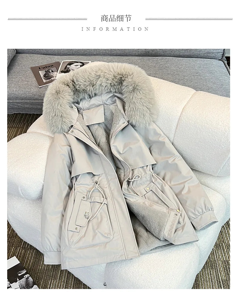 MadeForStyle Winter Warm Puffer Coat – Fleece-Lined Faux Fur Hooded Jacket for Women