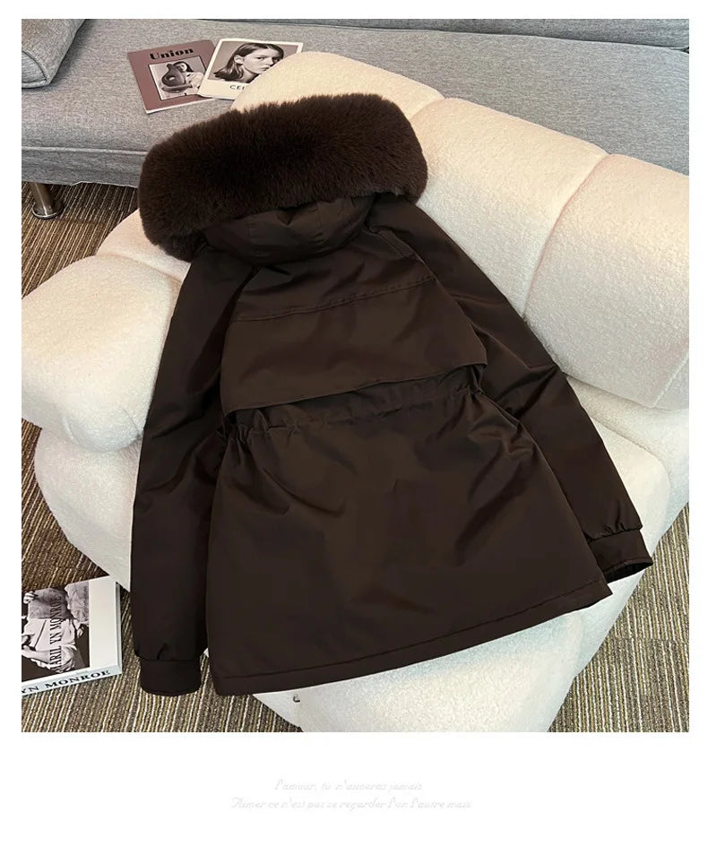 MadeForStyle Winter Warm Puffer Coat – Fleece-Lined Faux Fur Hooded Jacket for Women