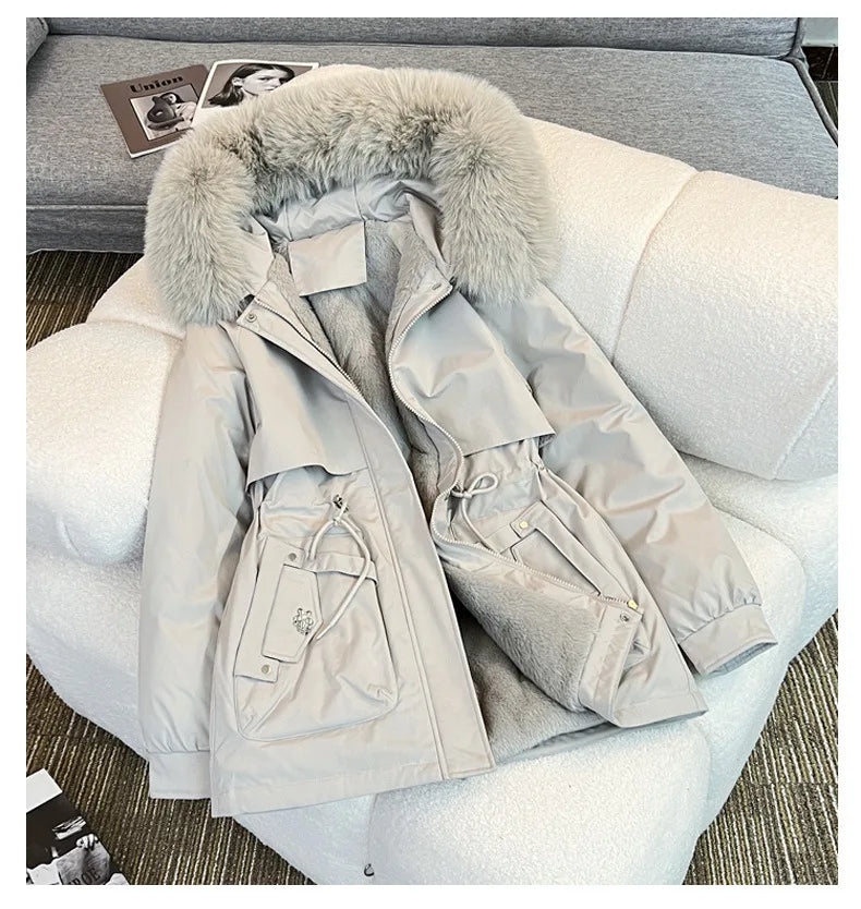MadeForStyle Winter Warm Puffer Coat – Fleece-Lined Faux Fur Hooded Jacket for Women