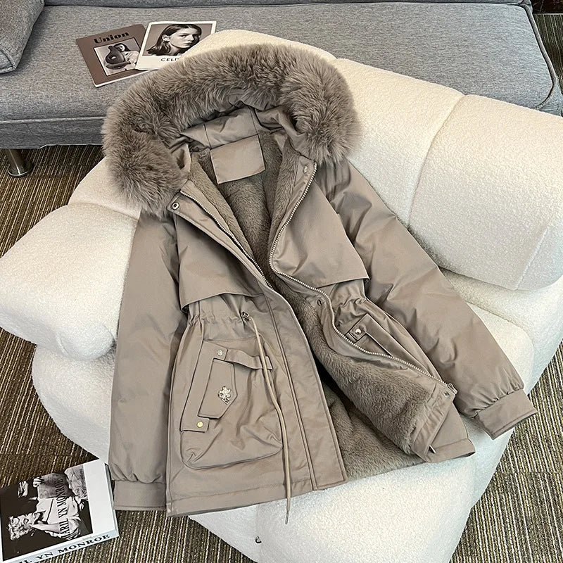 MadeForStyle Winter Warm Puffer Coat – Fleece-Lined Faux Fur Hooded Jacket for Women