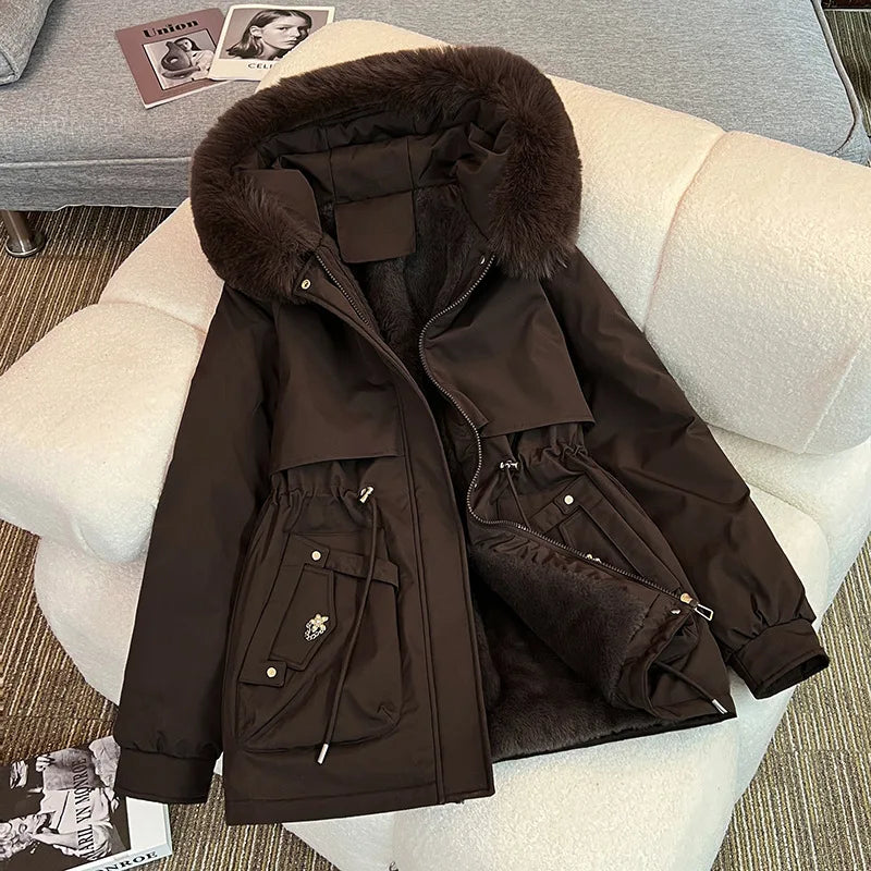 MadeForStyle Winter Warm Puffer Coat – Fleece-Lined Faux Fur Hooded Jacket for Women