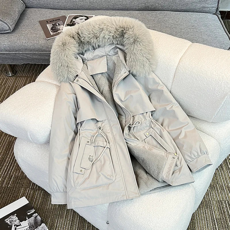 MadeForStyle Winter Warm Puffer Coat – Fleece-Lined Faux Fur Hooded Jacket for Women
