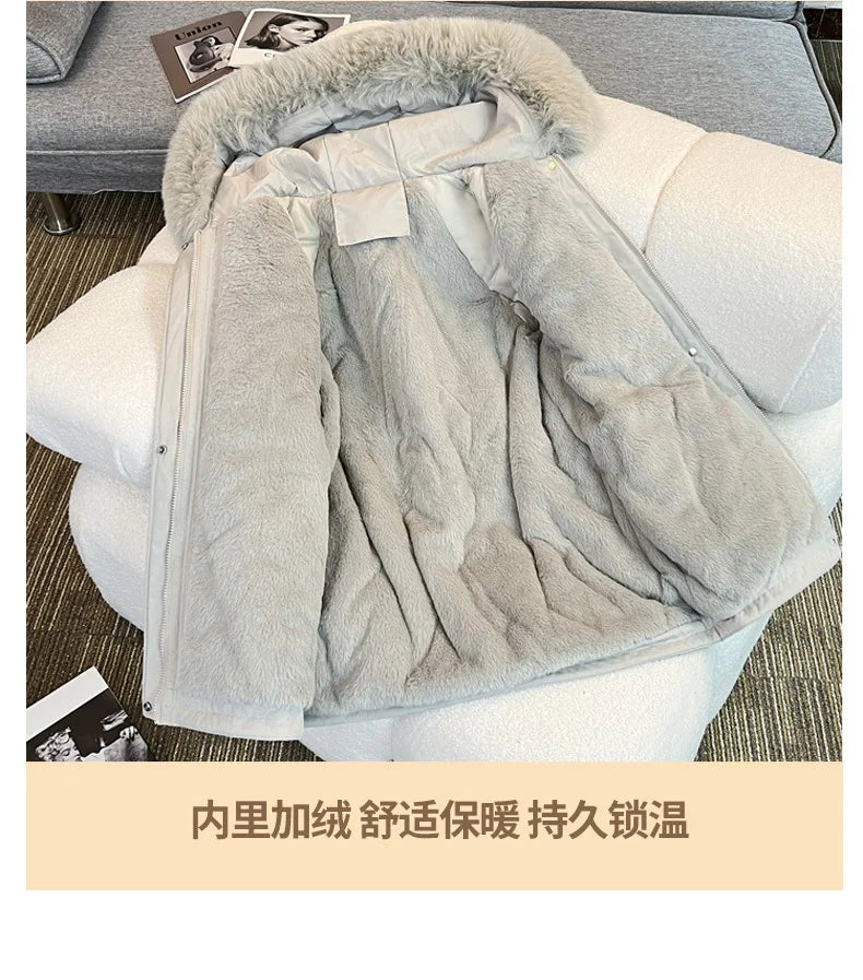 MadeForStyle Winter Warm Puffer Coat – Fleece-Lined Faux Fur Hooded Jacket for Women